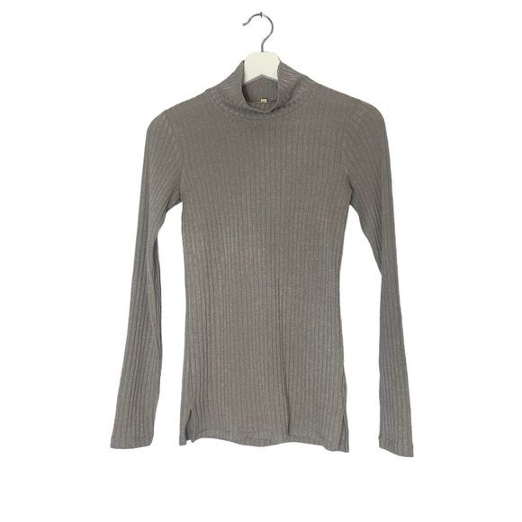 Aritzia Wilfred Free Brown Buswell Ribbed Mock Neck Long Sleeve Size S - Picture 1 of 7